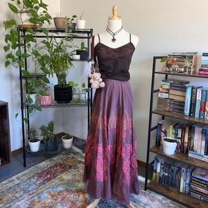 Vintage Coldwater Creek Brown & Pink Sequin Maxi Skirt Womens Medium Fairy Boho